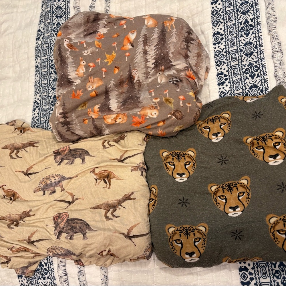 3 Posh Peanut Bamboo Crib Sheets - Vintage Dino, Amina & Parker